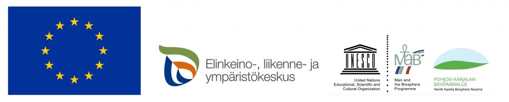 EU-logo sekä ELY-keskuksen ja Pohjois-Karjalan biosfäärialueen logot